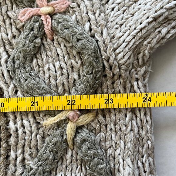 Vtg Cottage Hand knitted Womens Sweater Ramie Embroidered Flower Grandma M Cozy - Picture 5 of 8